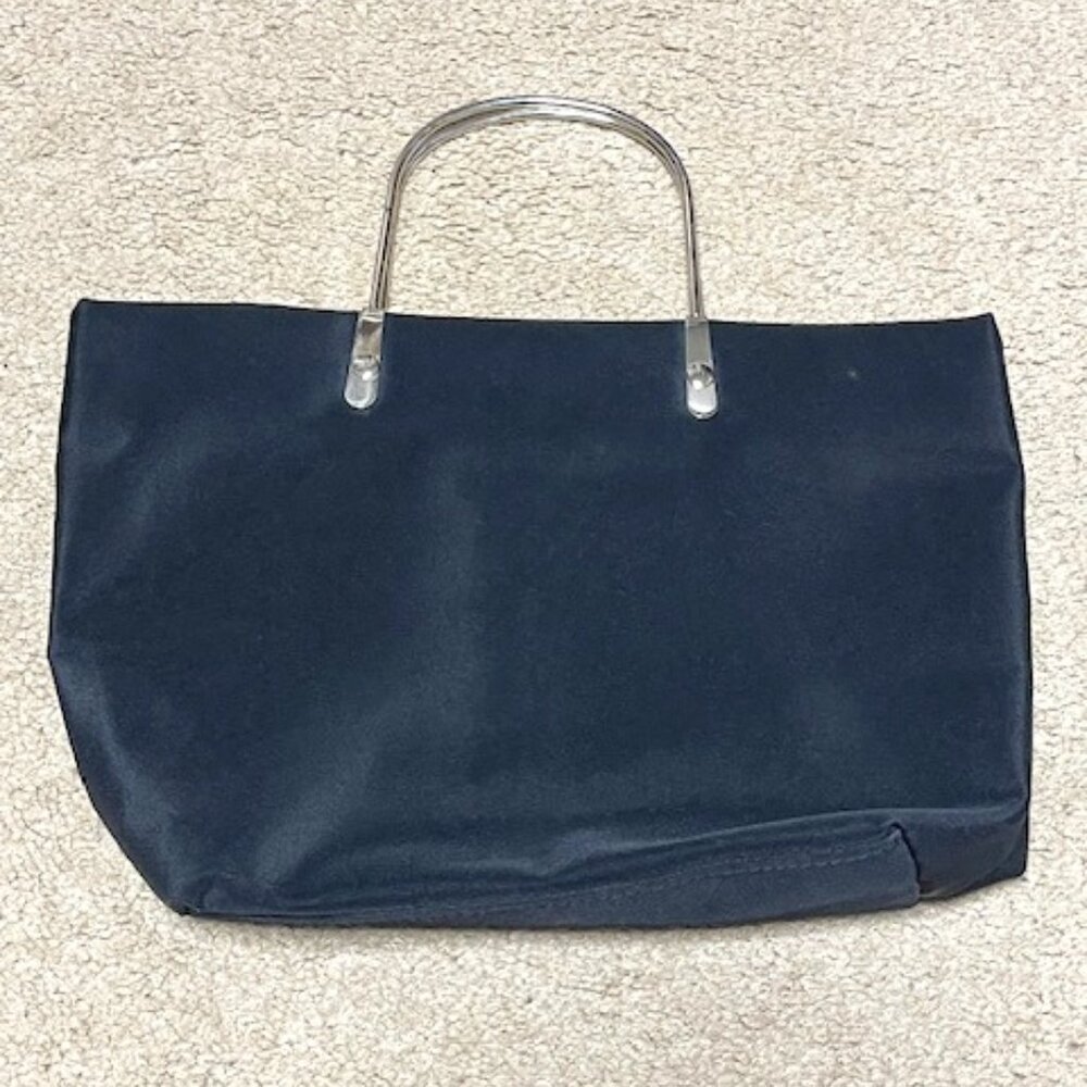 Black Nylon Mini Zip Tote Bag with Silver Toned Metal Handles 8"x9"
